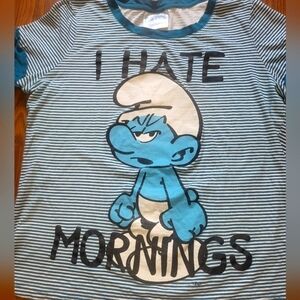 Smurfs Graphic Tee Women’s XL 2012 Grouchy Blue Striped Shirt A13